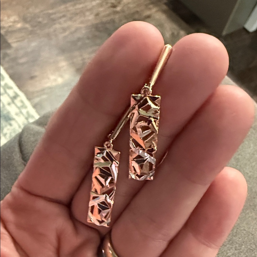 Chic 14k Rolled Gold And Silver Rectangular Earri… - image 2